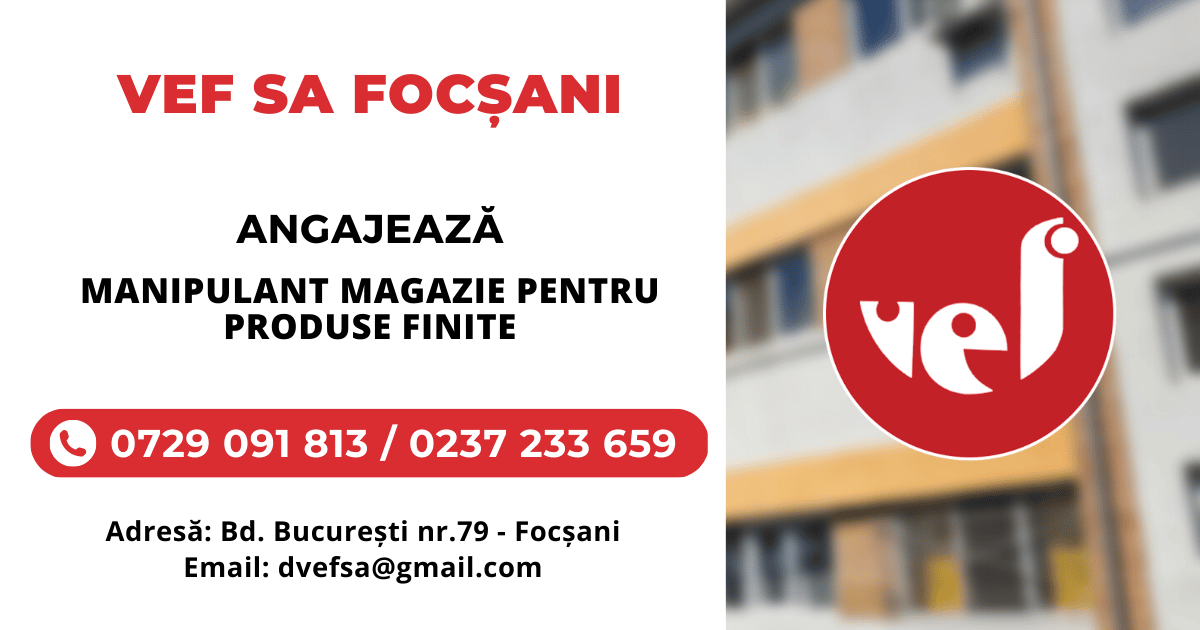Ofertă angajare manipulant magazie în Focșani